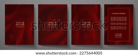  Contemporary technology cover design set. Luxury background with dark red line pattern (curves). Premium vector tech backdrop for business layout, digital certificate, formal brochure template