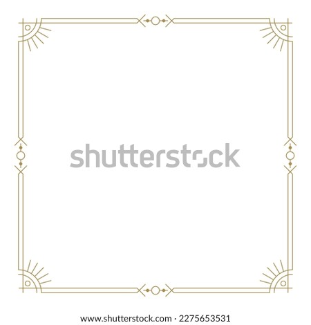 Golden frame with sun and moon with copy space on white. Ornate magical card, banner, background. Elegant border for horoscope, astrology, natal chart boho style design vector illustration Royalty-Free Stock Photo #2275653531