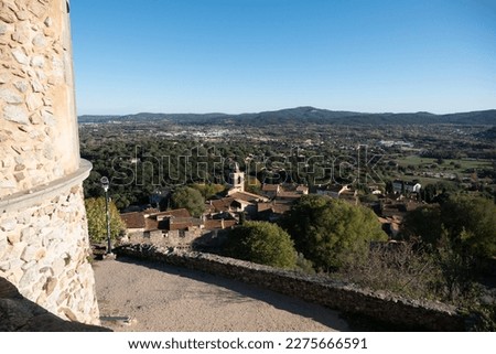Grimaud bell tower and castle, in France located in the Var department, in the French Riviera, in the Provence-Alpes-Côte d'Azur region, in Europe