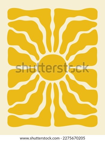 Vertical retro groovy background with bright sunburst in style 60s, 70s. Trendy colorful graphic print. Vector illustration