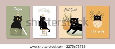 Set of happy birthday, holiday, baby shower celebration greeting and invitation card.Cute animals design .cat.Vector illustrations.