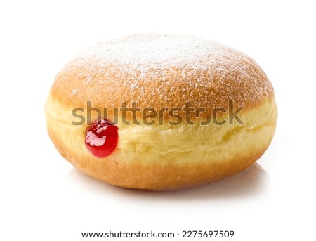 freshly baked jelly donut isolated on white background Royalty-Free Stock Photo #2275697509