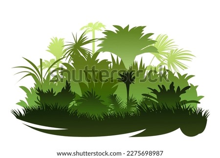 Jungle rainforest. Grass and palm trees. Nature landscape silhouette. Dense tropical thickets. Isolated on white background. Vector. Royalty-Free Stock Photo #2275698987