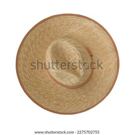 Top view straw hat isolated on white background Royalty-Free Stock Photo #2275702755