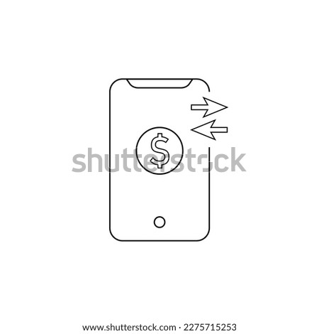 Mobile banking icon. Coin in mobile symbol. Mobile transfer money icon. Vector illustration isolated on white background.