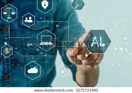 Hand touching digital chatbot for provide access to information and data in online network, robot application and global connection, AI, Artificial intelligence, innovation and technology