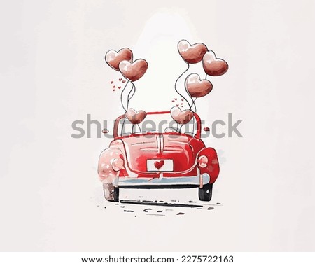 Drawing wedding car with hearts Royalty-Free Stock Photo #2275722163