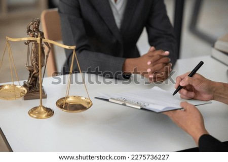 Lawyer, Woman business  work and talk to customers or clients about important documents talk at the office