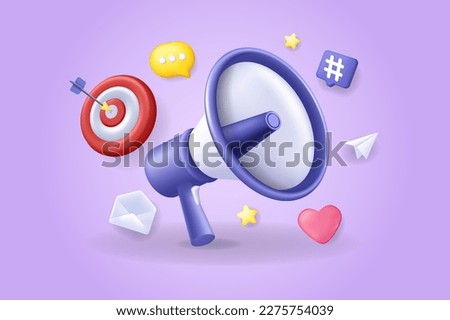 Advertising concept 3D illustration. Icon composition with megaphone announcement, target and other. Business communication with clients and online promo. Vector illustration for modern web design Royalty-Free Stock Photo #2275754039