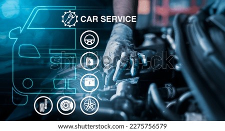 Customer Auto Service Center Concept. Automobile service icons with background of inspection, maintenance and repair car engine Royalty-Free Stock Photo #2275756579