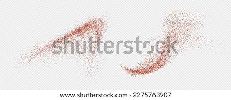 Chili powder splash, dried pepper explosion, flying spicy paprika burst, dynamic seasoning splatter. Vector illustration. Royalty-Free Stock Photo #2275763907