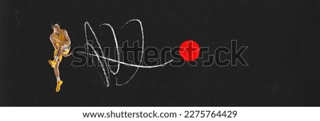 Contemporary art collage. Young man, professional basketball playing in motion, training against black background with drawn elements. Dark mode. Inspiration, creativity and sports concept. Banner