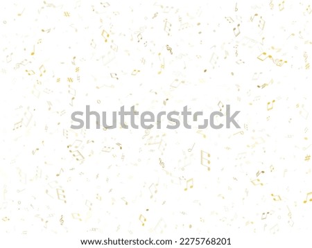 Musical notes symbols flying vector background. Notation melody record clip art. Artistic music studio background. Gold metallic melody sound notes signs.