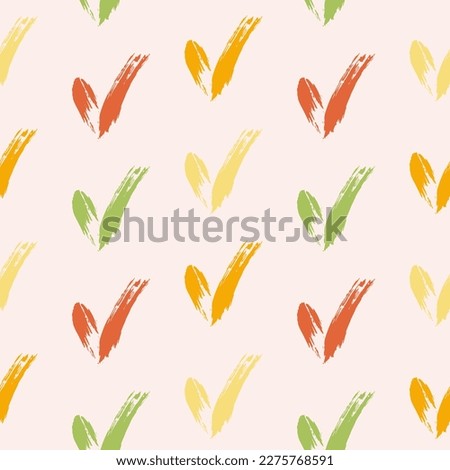 Seamless check mark outline flat pattern on a gentle background. Seamless colored original check marks. For fabrics, notebooks and notebooks.