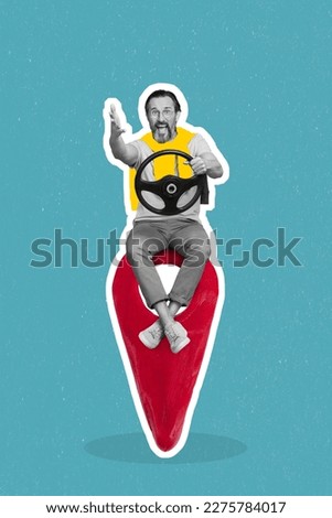 Surreal picture template collage of angry impatient driver sit map pin drive car late furious about traffic jams