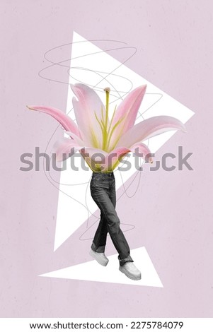 Creative poster magazine collage of unusual person with lily body dancing celebrate 8 march day