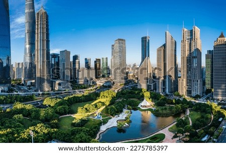 Aerial view of Shanghai skyline and modern buildings in Lujiazui Financial district, China.