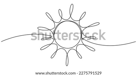 Sun continuous one line art drawing. Summer sun contour line sign. Vector illustration isolated on white. Royalty-Free Stock Photo #2275791529