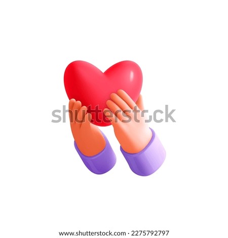 Hands hold or give big heart. Arm and red heart. Concept love, health, charity,help, insurance. 3d cartoon vector icon for social media