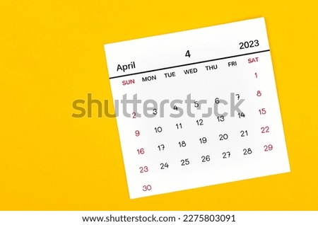 April 2023 Monthly calendar for 2023 year on yellow background. Royalty-Free Stock Photo #2275803091