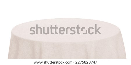 Table with white tablecloth isolated on white Royalty-Free Stock Photo #2275823747