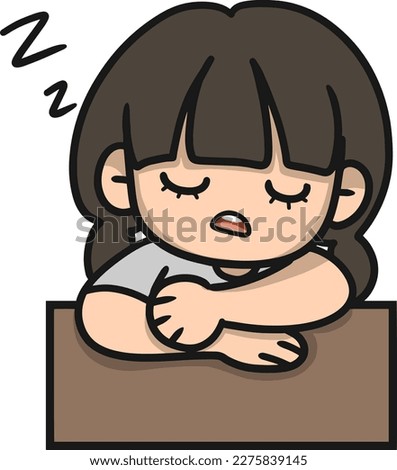 Girl take a nap on the table. Hand drawing vector illustration.	

