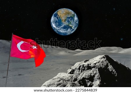 Turkish flag on the surface of The Moon. Some Elements of this image furnished by NASA.