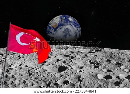 Turkish flag on the surface of The Moon. Some Elements of this image furnished by NASA.