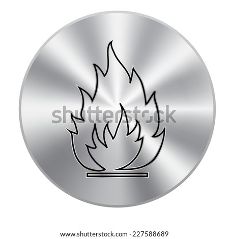 Vector metal button with Fire flames icon, vector illustration