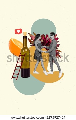 Collage 3d pinup pop retro sketch image of happy smiling couple celebrating anniversary isolated painting background