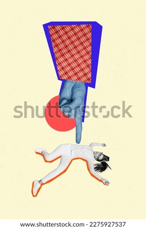 Collage artwork graphics picture of arm pressing finger lying lady isolated painting background