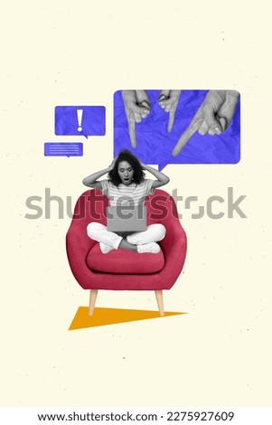 Collage photo of young funny it specialist girl project manager sitting armchair confused hands head forgot pin code isolated on bright background