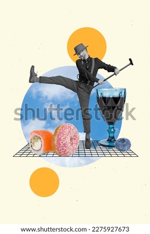 Exclusive magazine picture sketch collage image of happy smiling guy dancing enjoying dinner isolated painting background