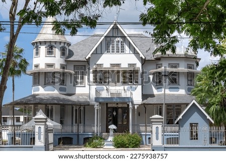 Vintage architecture of a building located in the row of Magnificent Seven, Port of Spain, Trinidad and Tobago. Royalty-Free Stock Photo #2275938757