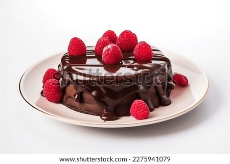 a chocolate cake with raspberries on a plate Royalty-Free Stock Photo #2275941079