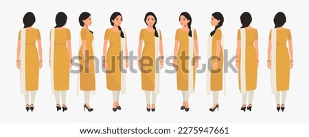 Indian Business Woman Wearing Salwar Kameez, Character Front, side, back view and explainer animation poses Royalty-Free Stock Photo #2275947661