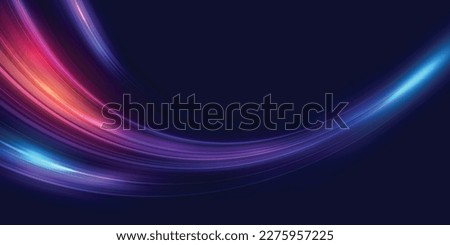 Modern abstract high speed movement. Dynamic motion light trails on dark blue background. Futuristic, technology pattern for banner or poster design background concept. Vector EPS10. Royalty-Free Stock Photo #2275957225