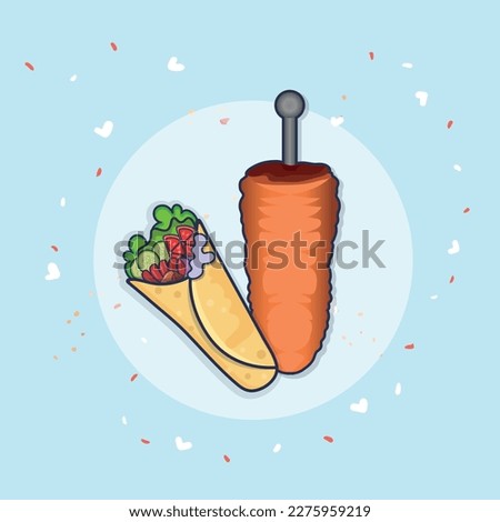 Shawarma Donner Kebab, Premium illustration Delicious Asian Food Clip Art With Modern Background. Best Delicious Shawarma  Vector With Hi-Quality Donner Kebab Illustration.