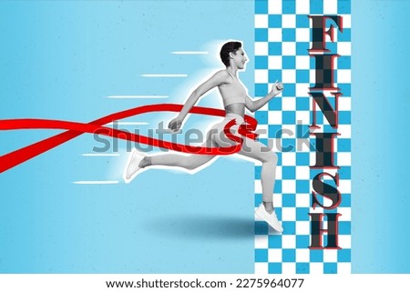 Photo cartoon comics sketch collage picture of excited purposeful lady running track finishing first isolated drawing background