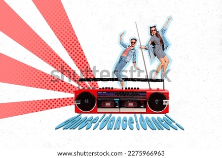 Artwork magazine collage picture of happy smiling ladies dancing having fun boom box isolated drawing background