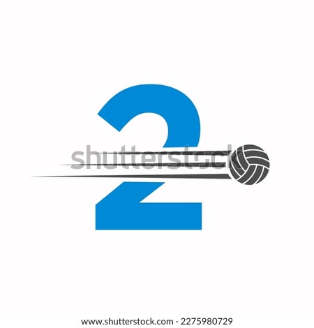 Initial Letter 2 Volleyball Logo Design Sign. Volleyball Sports Logotype