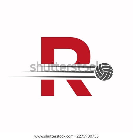 Initial Letter R Volleyball Logo Design Sign. Volleyball Sports Logotype