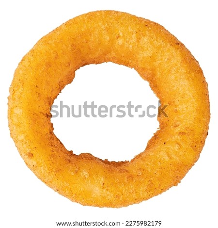 Onion ring. Deep fried onion rings. Breaded crispy vegetable. Snack for beer or vine. Fast food Restaurant. Junk food. Cooked tasty appetizer meal. Fried squid rings. White Isolated background. Royalty-Free Stock Photo #2275982179