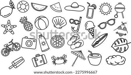 Summer doodles icon set. Hand drawn lines cartoon icons collection. Vector illustration. Royalty-Free Stock Photo #2275996667