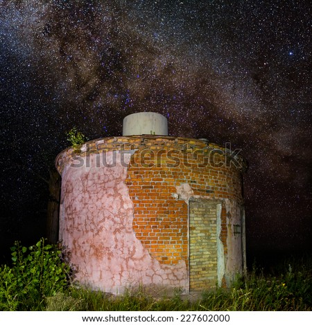red brick tower on a night sky scene