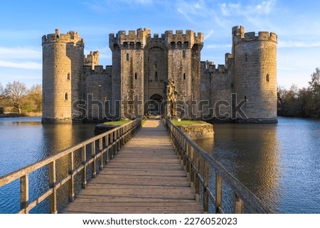Bodiam Castle, 14th-century medieval fortress with moat and soaring towers in Robertsbridge, East Sussex, England. Royalty-Free Stock Photo #2276052023