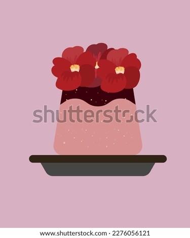 Flat Design Illustration Red Flowers Pudding