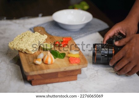 Taking food photography on the table.