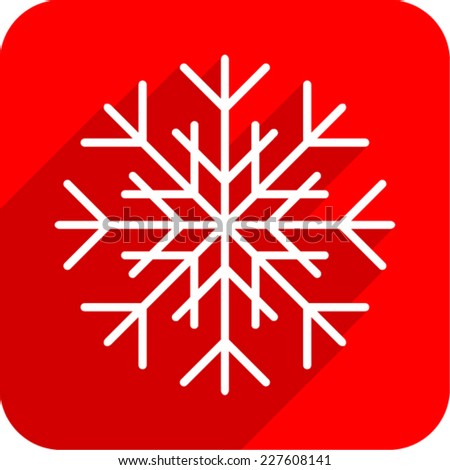Abstract Vector Snowflake in Flat Style with Long Shadow on Red Background .