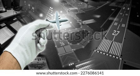 Model aircraft capture on a mock airport picture background